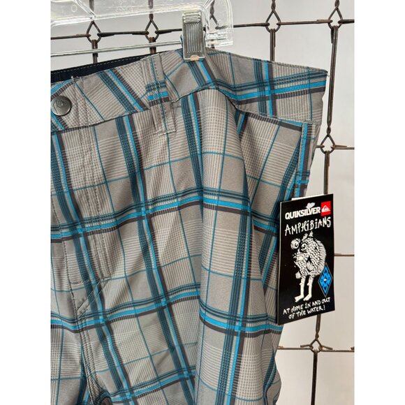 Quiksilver Amphibian Plaid Mens Shorts Size 28 - Blue & Gray Polyester/Spandex - Picture 9 of 16